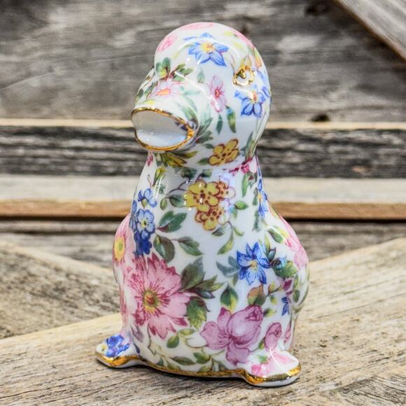 1980 Vintage Nantucket Chintz Porcelain Duck Figurine w/ Gold Accents, 3.5”H - Picture 2 of 10